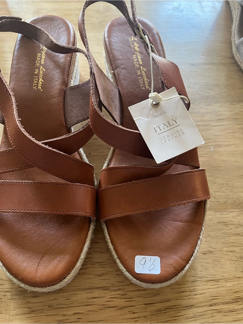 Italian-Made Genuine Leather Brown Slingback Sandals